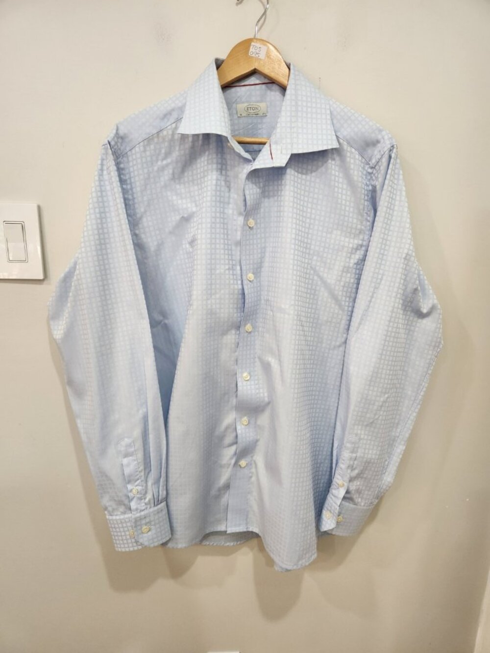 Eton Contemporary Dress Shirt Mens 17.5 44 Light Blue Long Sleeve Spread Collar
